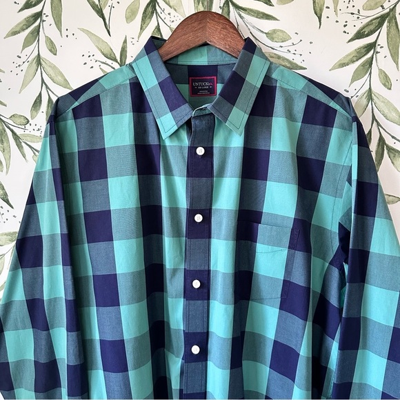 Untuckit Cotton Button Down Shirt. XXL. Navy/Green. - Picture 2 of 7
